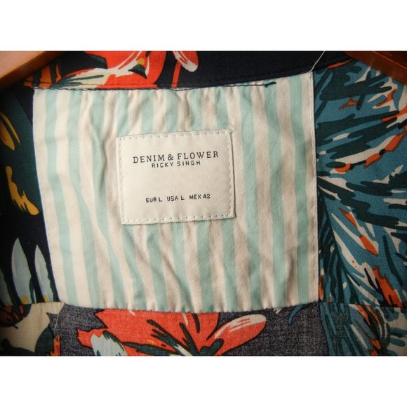 Hawaiian floral  multicolor blouse, woman's large Denim & Flower Ricky Signh - Picture 4 of 7